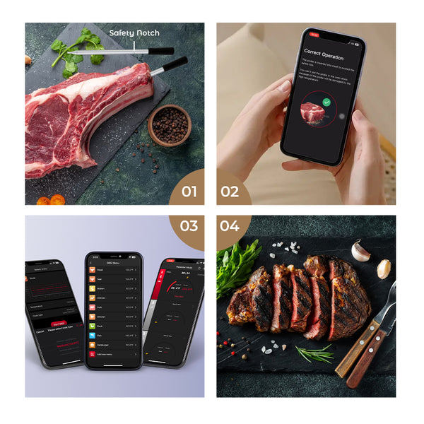 Matlagnings- och stektermometer - WIFI med stek-APP - Repeater säkerställer långt avstånd till mobilen - Ugn, grill eller panna.