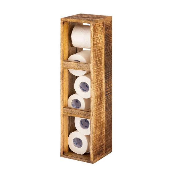 Toalettpappershållare trä 17x17cm - Toalettrullehållare av fyrkantigt mangoträ