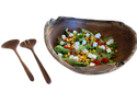 Salladsset i teak - bestående av skål ca. 30 cm i diameter och 10 cm hög samt salladsbestick