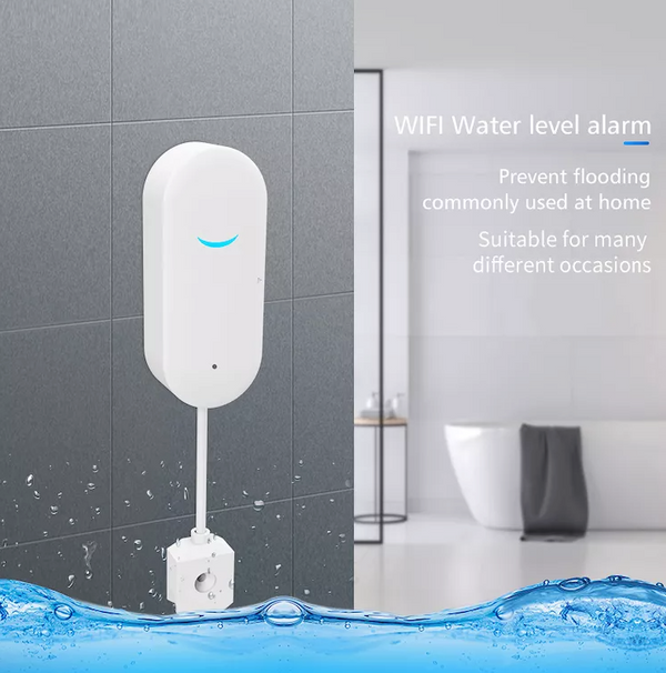 Larm för vattenläckage - Översvämnings- och vattennivålarm - Akustiskt och ljuslarm - WIFI med larm för din mobiltelefon